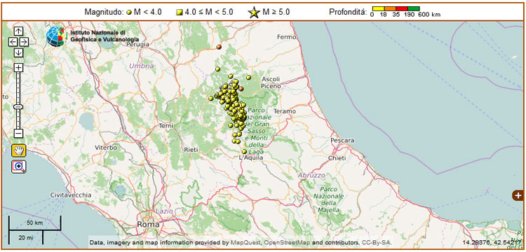 Cartina INGV delle zonne terremotate 