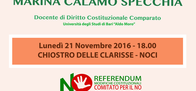 Comitato NO Referendum Noci, incontro pubblico con la Prof.sa Specchia
